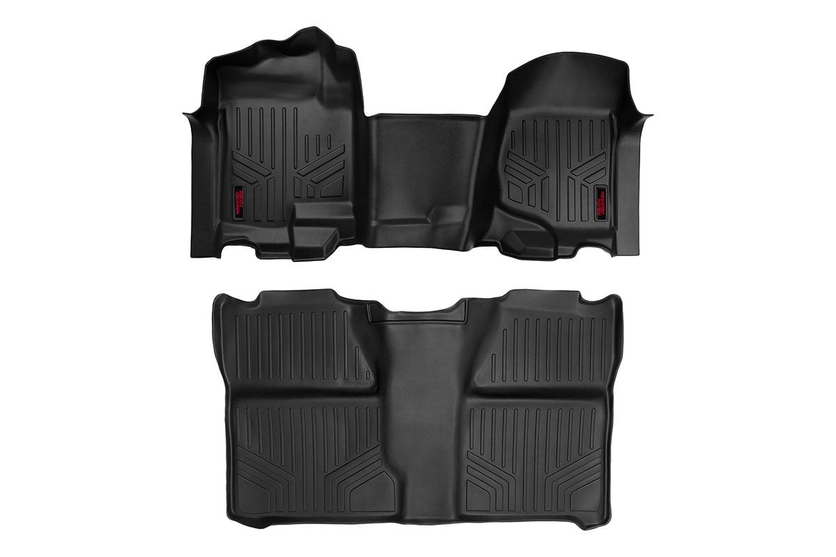GMC Sierra 2500 HD Floor Mats - Front + Rear - Rough Country - OV Hump | Crew - '07-'13